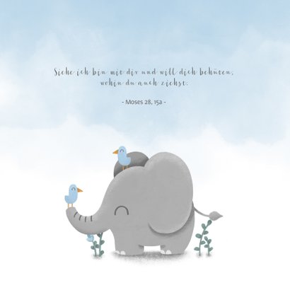 Einladung zur Taufe Elefant & Vögel blau 2