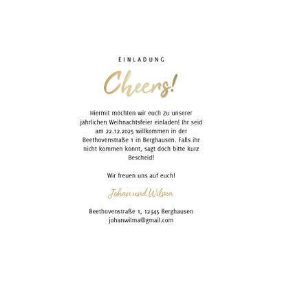 Einladung zur Weihnachtsfeier Cheers mit Weingläsern 3