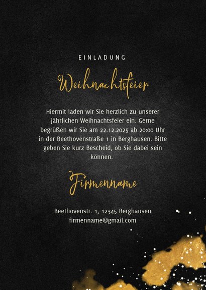 Einladung zur Weihnachtsfeier Weingläser und Goldeffekte 3