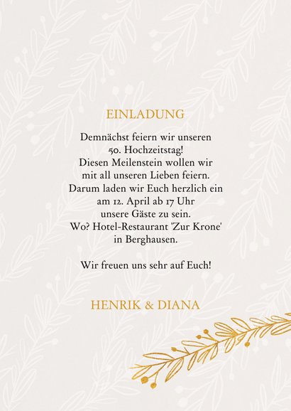 Einladungskarte 50. Hochzeitstag Zweige 3