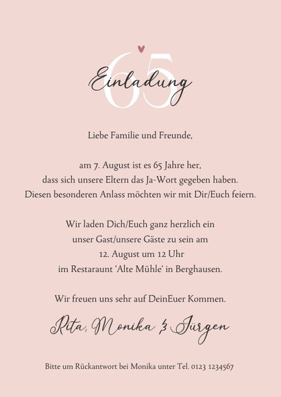 Einladungskarte Eiserne Hochzeit Blätterdekor 3