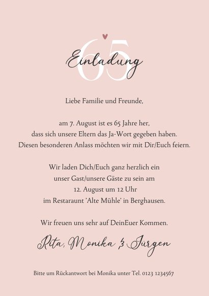 Einladungskarte Eiserne Hochzeit Blätterdekor 3
