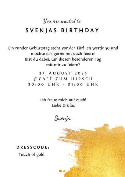 Einladungskarte 'Fifty' mit Goldeffekten 3