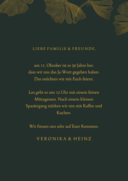 Einladungskarte Goldene Hochzeit Ginkgoblätter 3