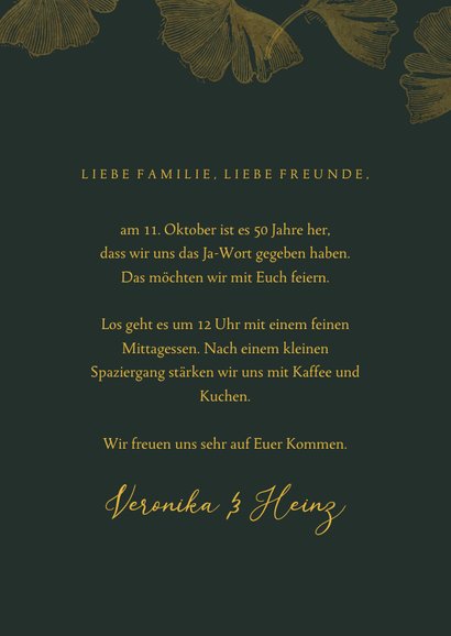 Einladungskarte Goldene Hochzeit Ginkgoblätter 3