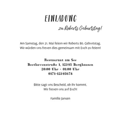 Einladungskarte große Jahreszahl und 2 Fotos 3