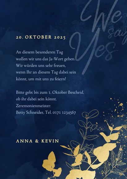 Einladungskarte Hochzeit Eukalyptus Goldlook 3