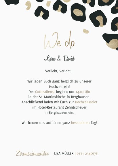 Einladungskarte Hochzeit mit Foto und Leopardenmuster 3
