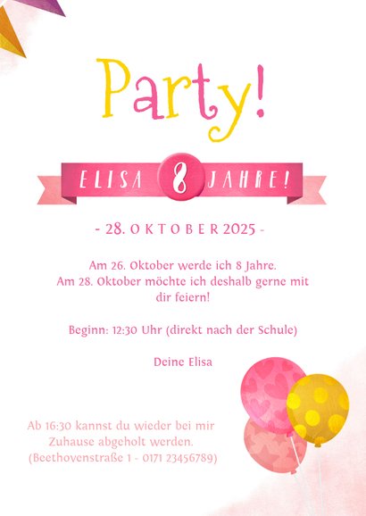 Einladungskarte Kindergeburtstag Einhorn und Girlanden 3
