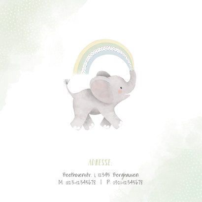 Einladungskarte Kindergeburtstag Elefant mit Regenbogen 2
