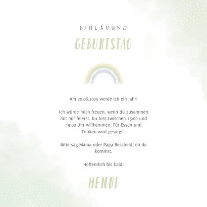 Einladungskarte Kindergeburtstag Elefant mit Regenbogen 3