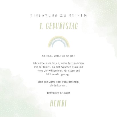 Einladungskarte Kindergeburtstag Elefant mit Regenbogen 3