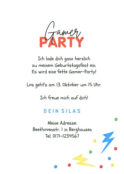 Einladungskarte Kindergeburtstag Gamer Party 3