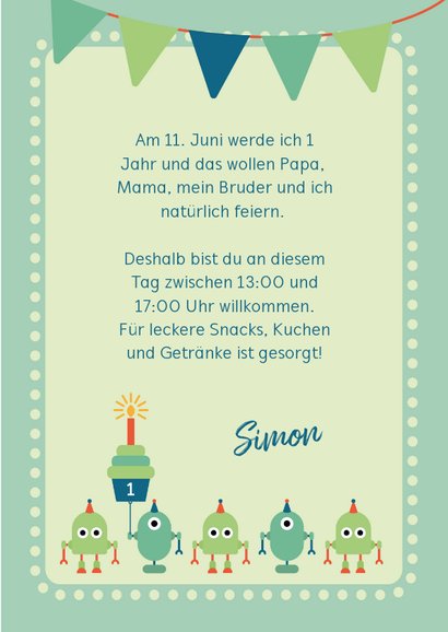 Einladungskarte Kindergeburtstag kleine Roboter 3