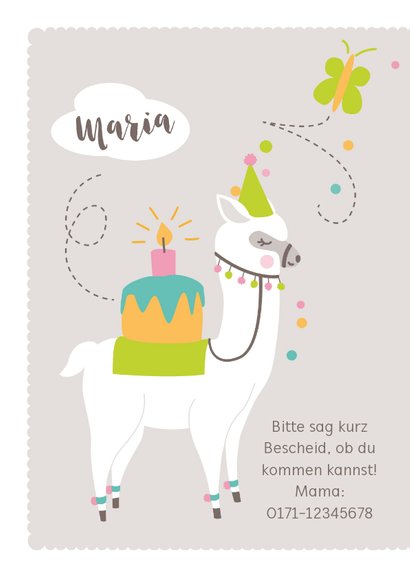 Einladungskarte Kindergeburtstag lustiges Lama rosa 2