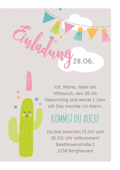 Einladungskarte Kindergeburtstag lustiges Lama rosa 3