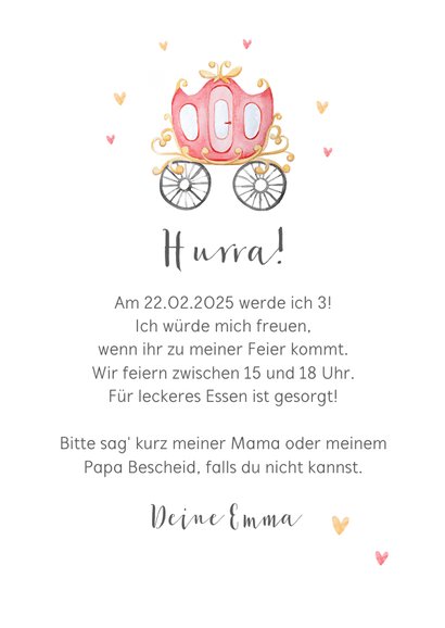Einladungskarte Kindergeburtstag rosa Kutsche 3