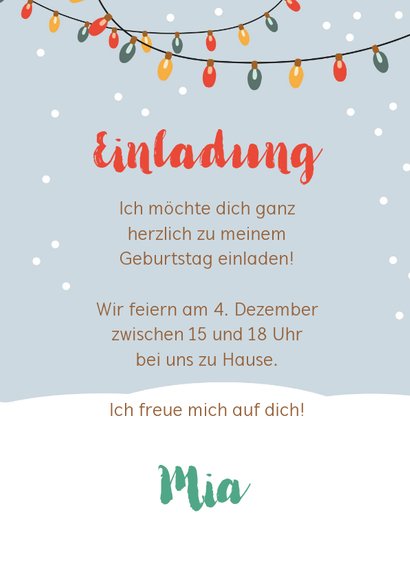 Einladungskarte Kindergeburtstag Wintertiere mit Luftballons 3