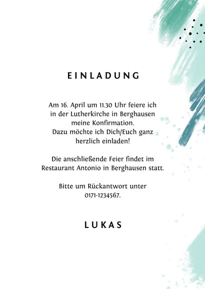 Einladungskarte Konfirmation Foto grüne Farbflecken 3