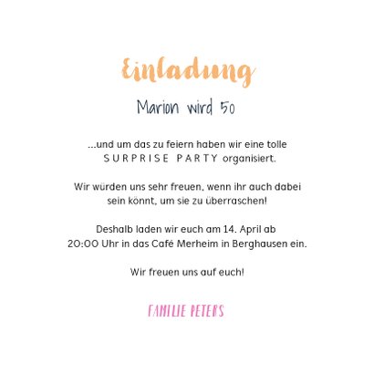 Einladungskarte Party bunte Lichter und zwei Fotos 3
