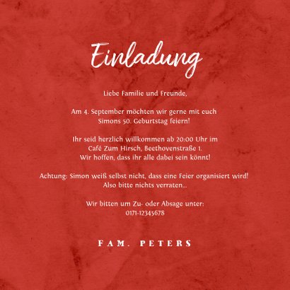 Einladungskarte retro rot-blau mit Fotos 3
