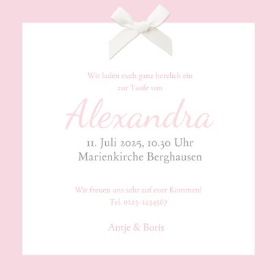 Einladungskarte Taufe Foto und Karos rosa 3