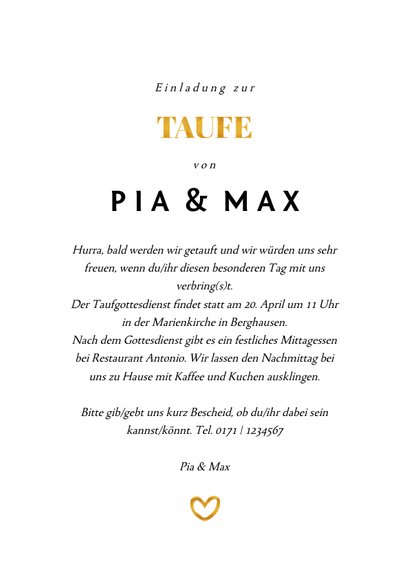 Einladungskarte Taufe Zwilling Fotos & Herzen Goldlook 3