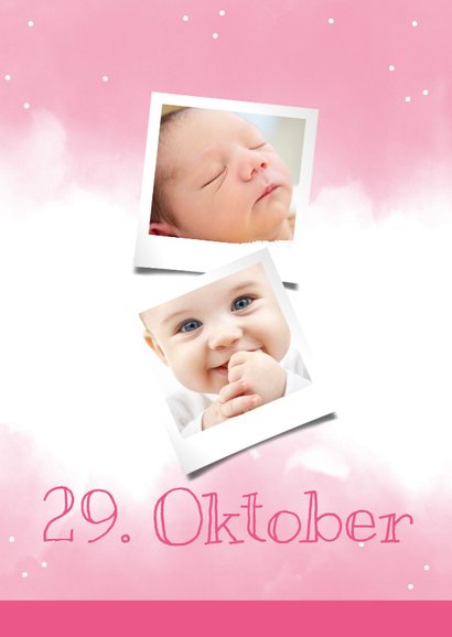 Einladungskarte zum 1. Geburtstag rosa Wasserfarbe mit Fotos 2