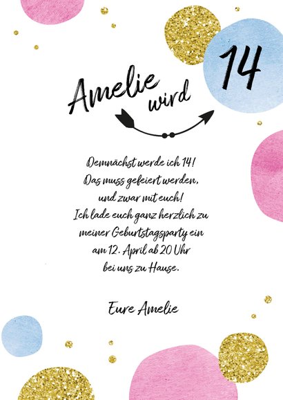 Einladungskarte zum 14. Geburtstag Kreise 3