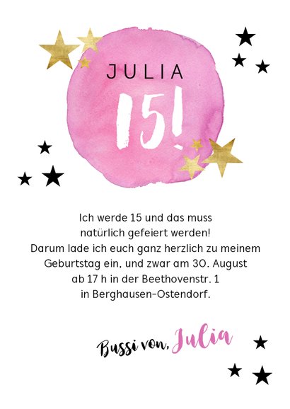 Einladungskarte zum 14. Geburtstag mit Sternen 3