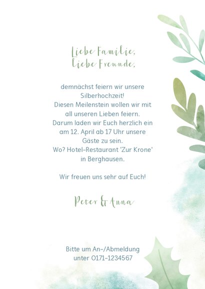 Einladungskarte zum Hochzeitsjubiläum Blätter & Wasserfarbe 3