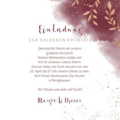 Einladungskarte zum Hochzeitstag goldene Zweige 3