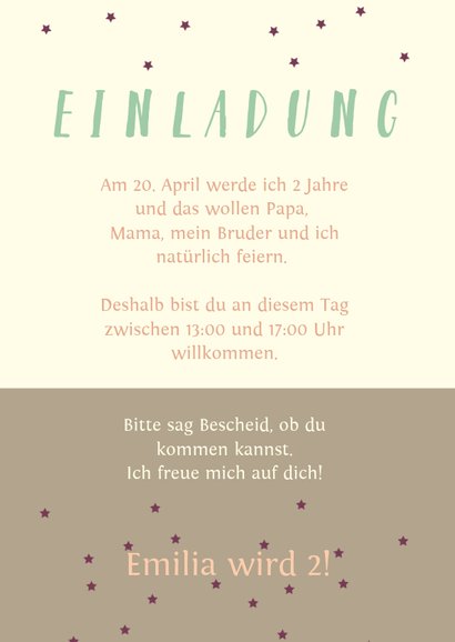 Einladungskarte zum Kindergeburtstag Früchte und Sterne 3
