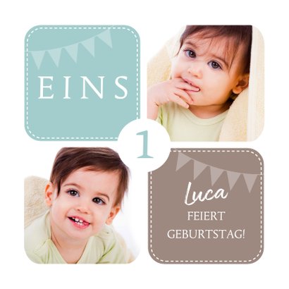 Einladungskarte zum Kindergeburtstag mit Fotos grün 2