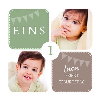 Einladungskarte zum Kindergeburtstag mit Fotos grün 2