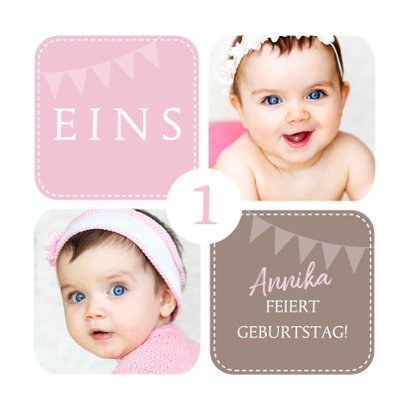 Einladungskarte zum Kindergeburtstag rosa mit Fotos 2