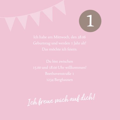 Einladungskarte zum Kindergeburtstag rosa mit Fotos 3