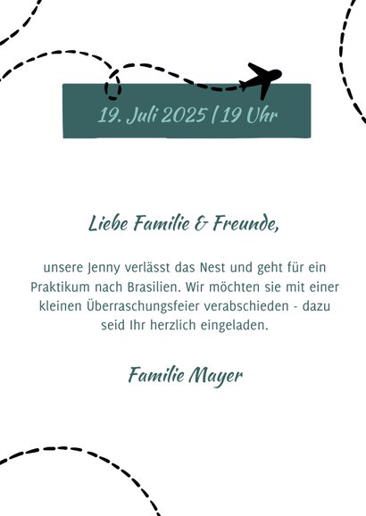 Einladungskarte zur Abschiedsparty - Weltenbummler 3