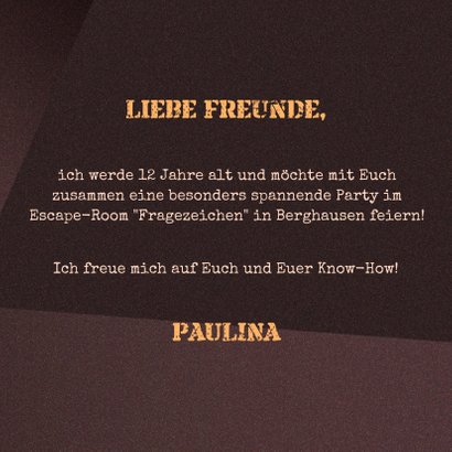 Einladungskarte zur Escape Room Party - Fragezeichen 3