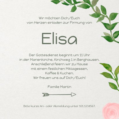 Einladungskarte zur Firmung Rosen und Zweige 3