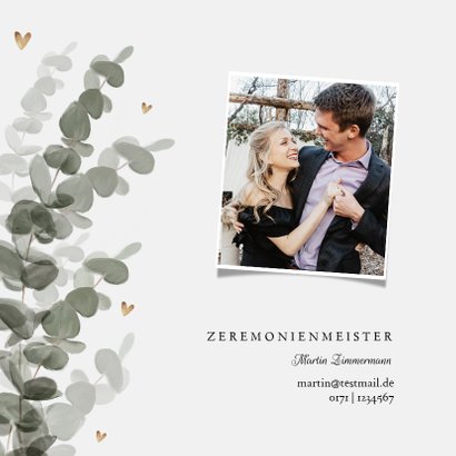 Einladungskarte zur Hochzeit Eukalyptusblatt mit Foto 2