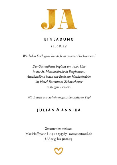 Einladungskarte zur Hochzeit Goldakzente Fotos A6 3