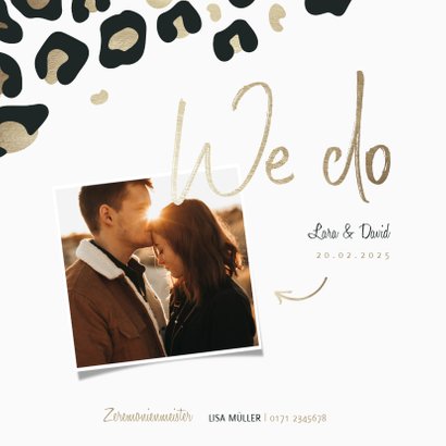 Einladungskarte zur Hochzeit mit Foto und Leopardenmuster 2