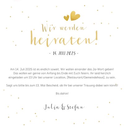Einladungskarte zur Hochzeit mit goldener Schrift und Foto 3