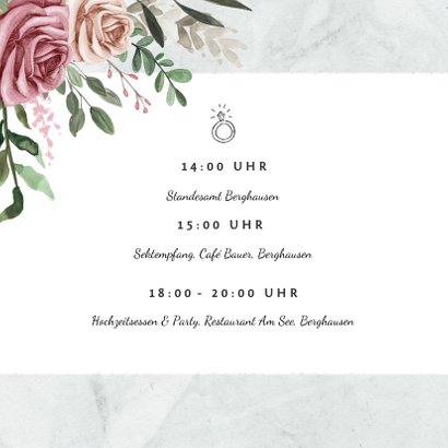 Einladungskarte zur Hochzeit Rosen & Marmor 2