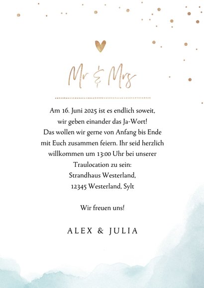 Einladungskarte zur Hochzeit Strandfeeling mit Foto 3