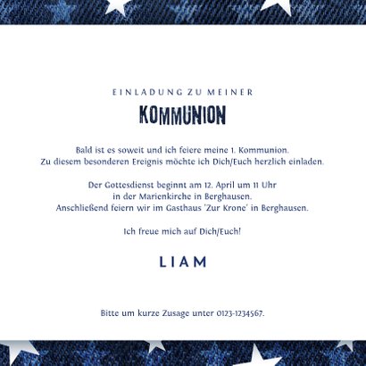 Einladungskarte zur Kommunion Denimlook mit Fotos 3