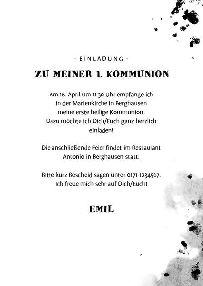Einladungskarte zur Kommunion Fotos Junge 3