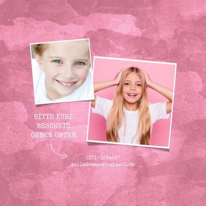 Einladungskarte zur Kommunion rosa Militarylook mit Fotos 2