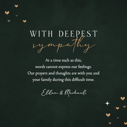 Engelstalige sterktekaart deepest sympathy love hartjes 3